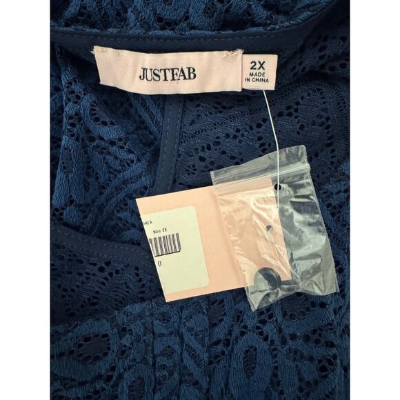 JustFab New Navy Blue Lace Sleeveless Midi Dress Size 2X 18 20 Wedding Plus Size - Picture 5 of 8